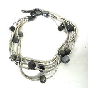 Silver Tone Rope Chain Multi Strand Hematite Disc Beaded Bracelet Hook Eye